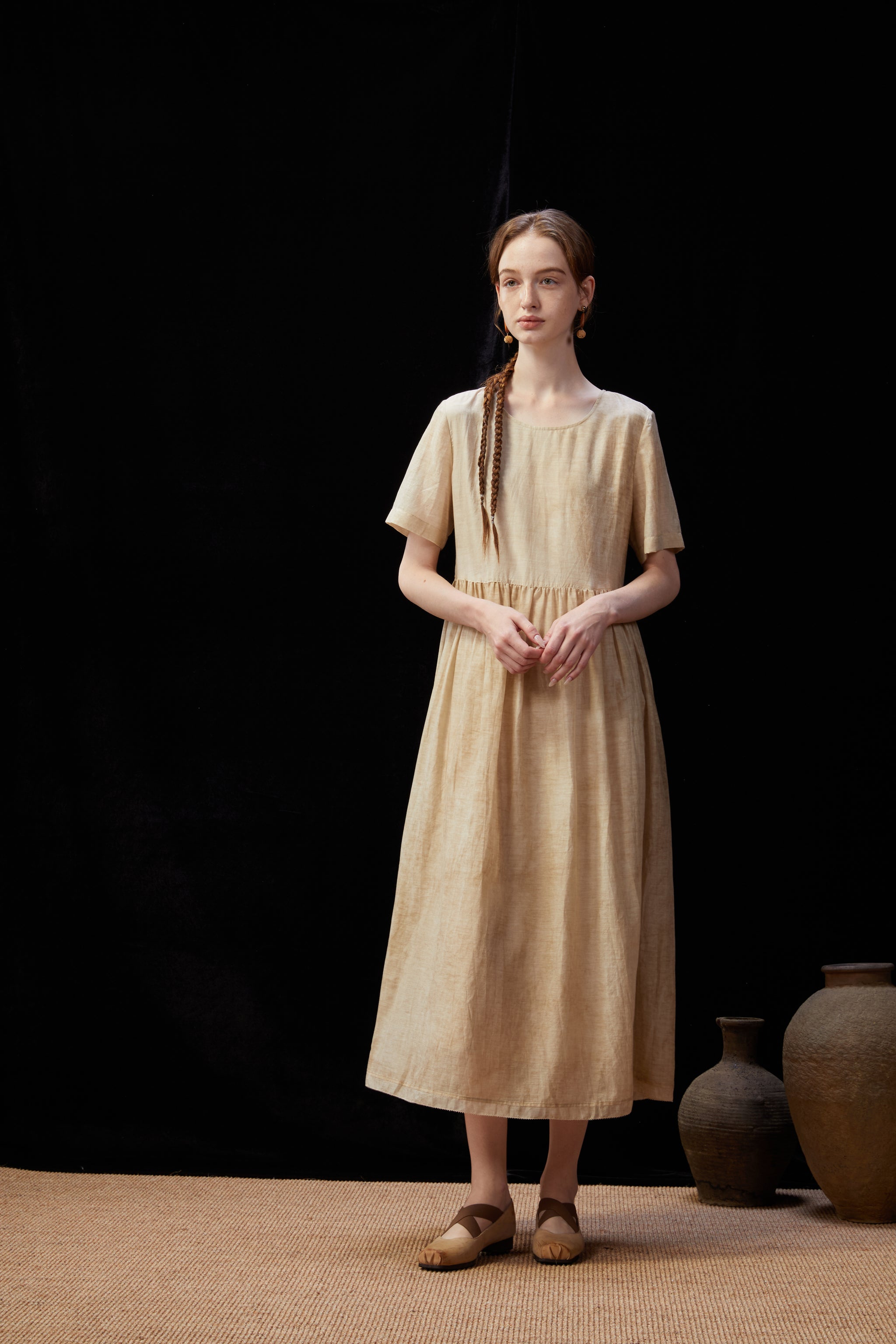 Famecoco Vintage Silk-Cotton Blend Midi Dress