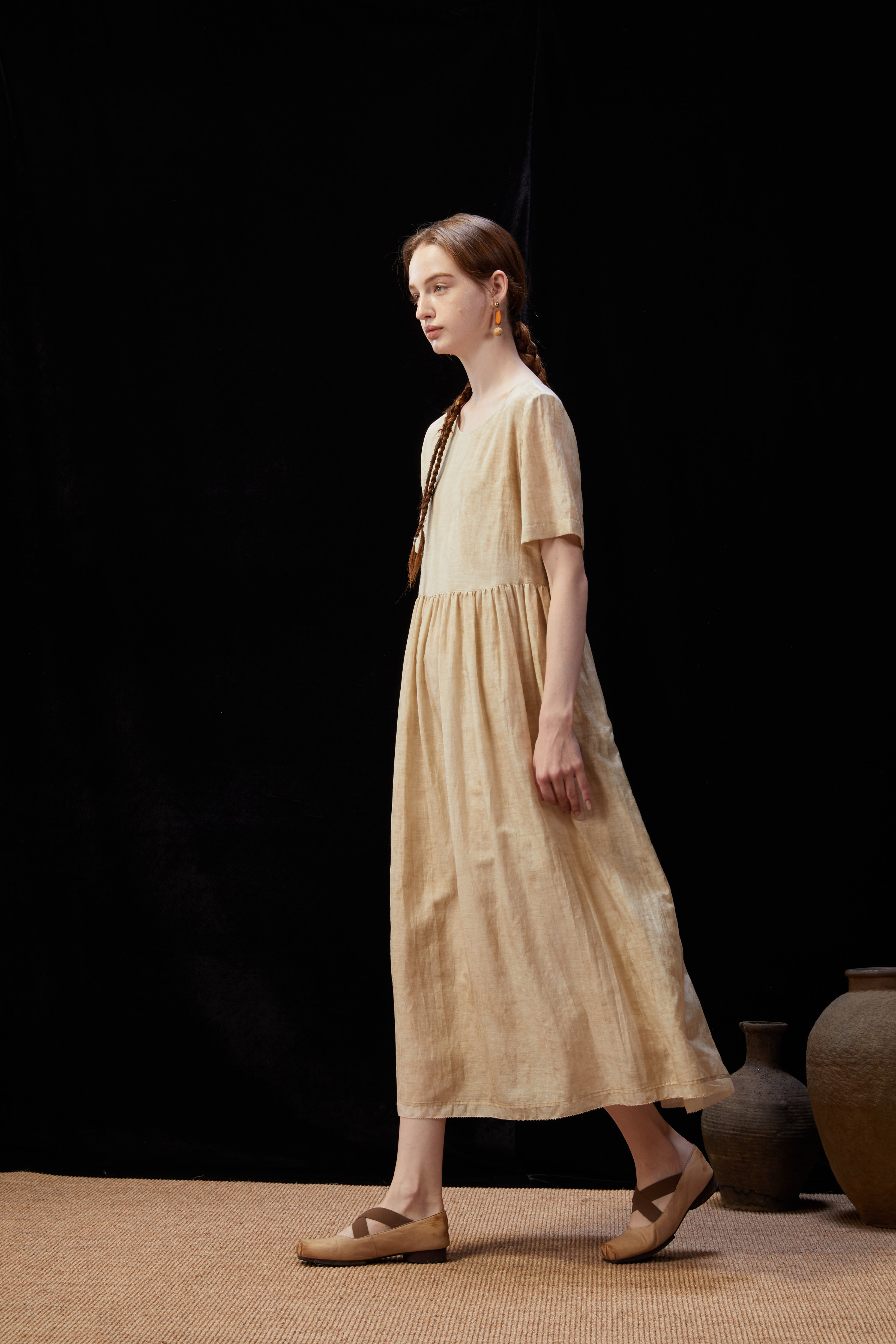 Famecoco Vintage Silk-Cotton Blend Midi Dress