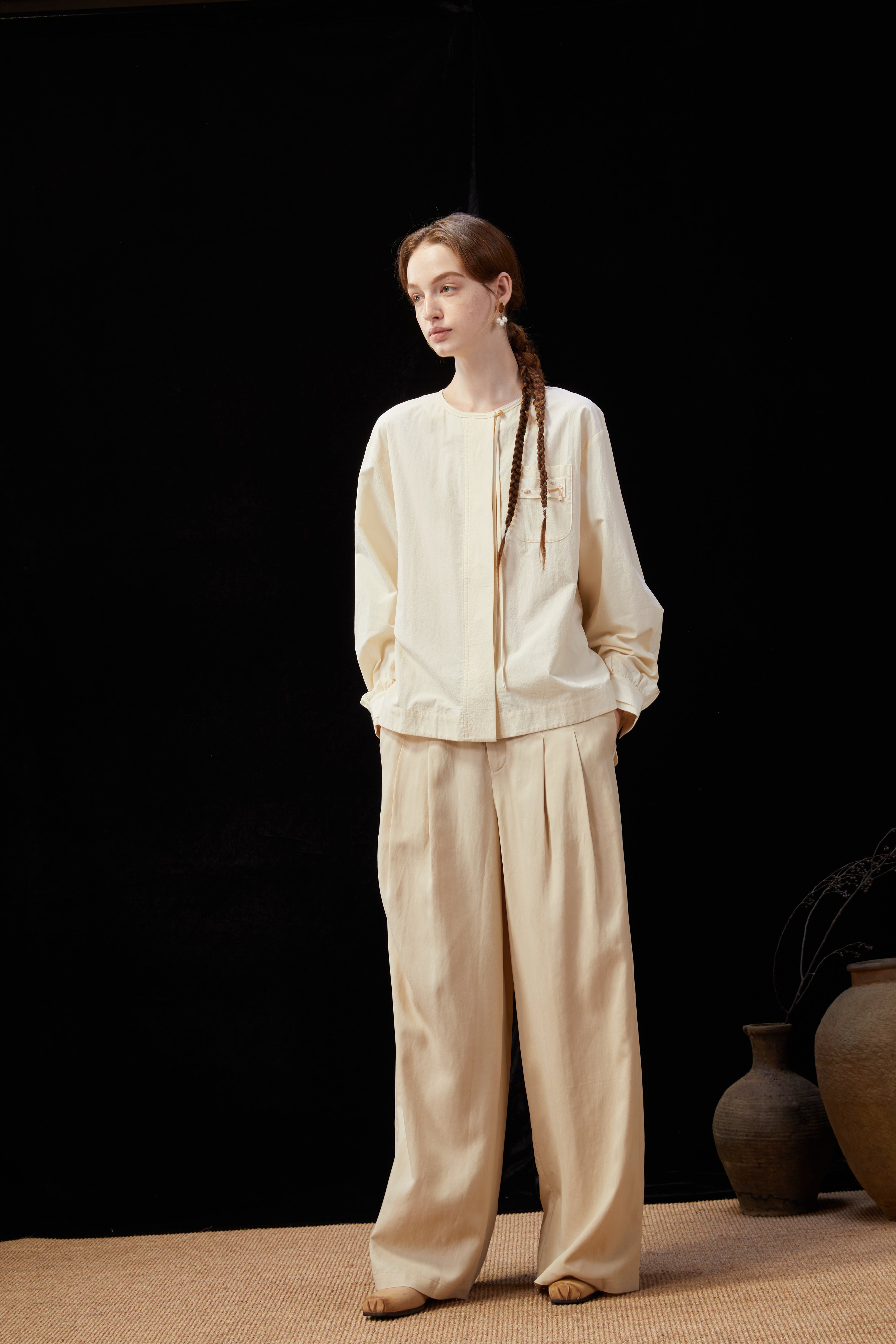 Famecoco Modern Cotton Shirt with Beaded Pocket