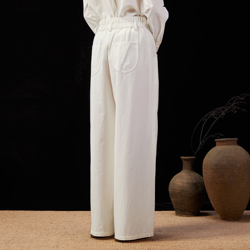 Famecoco Double Button High-Waist Wide-Leg Pants