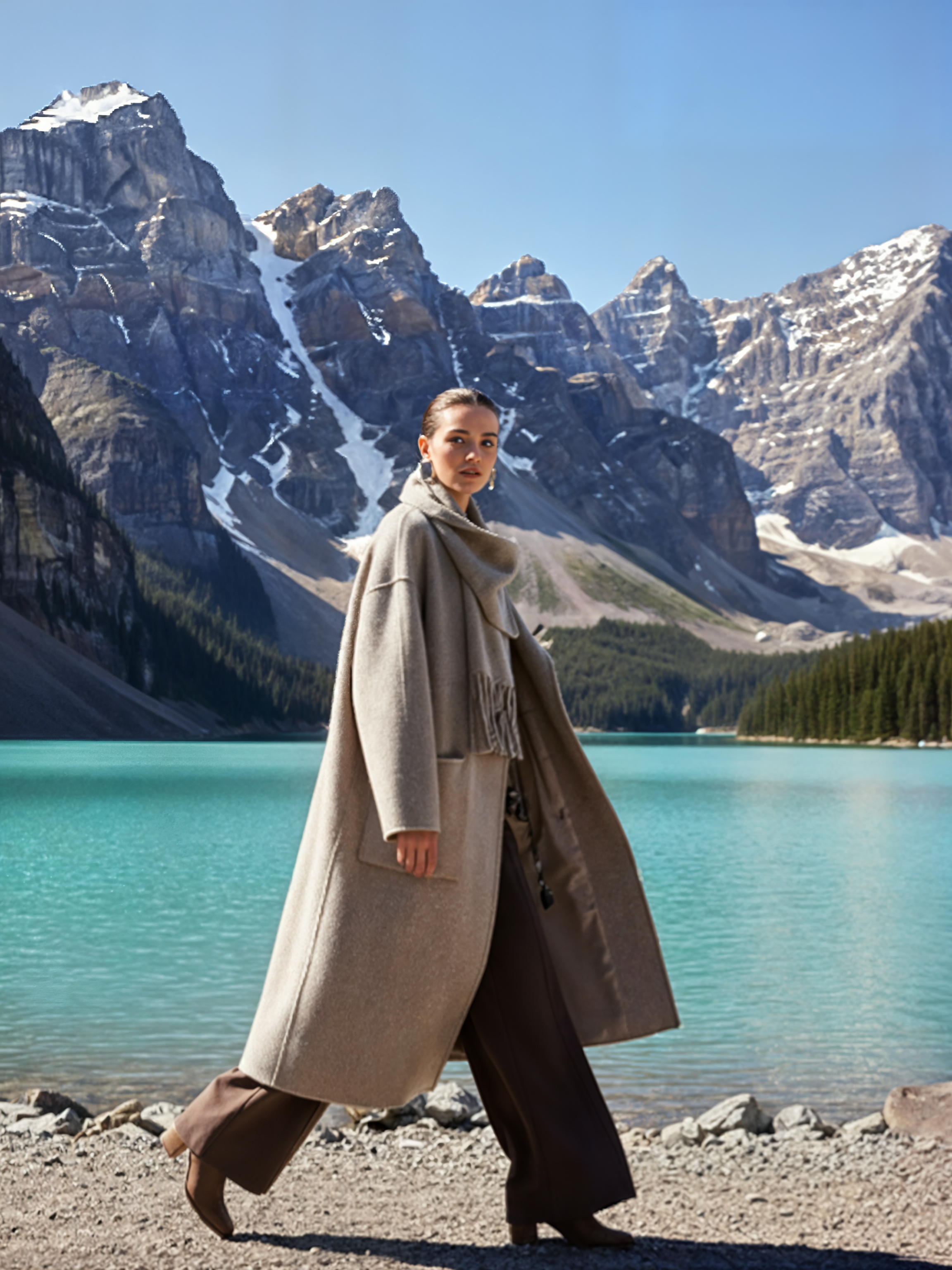 Famecoco Signature Scarf‑Neck Double‑Faced Wool Coat