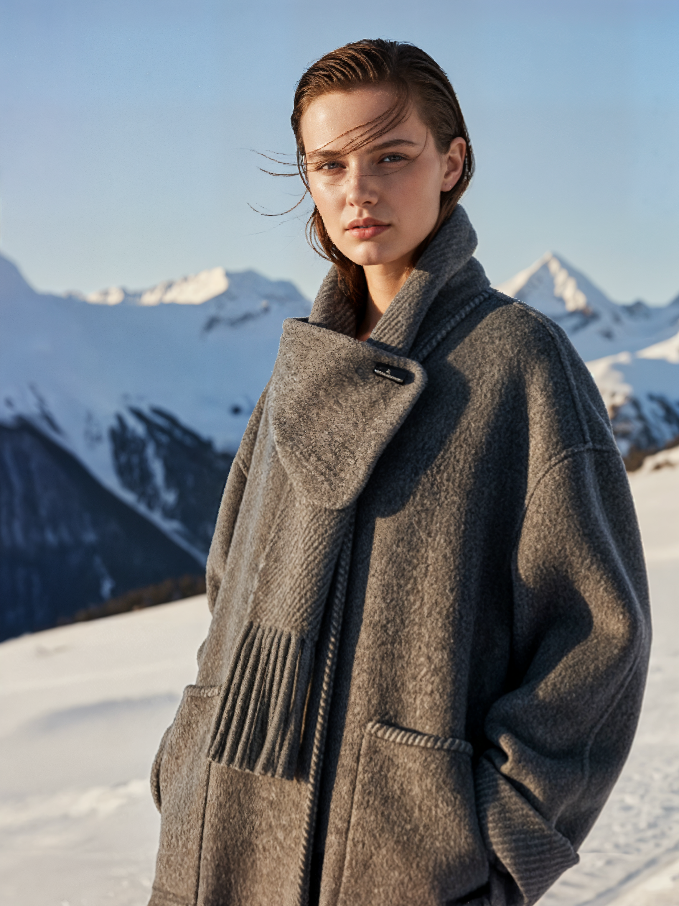 Famecoco Signature Scarf‑Neck Double‑Faced Wool Coat