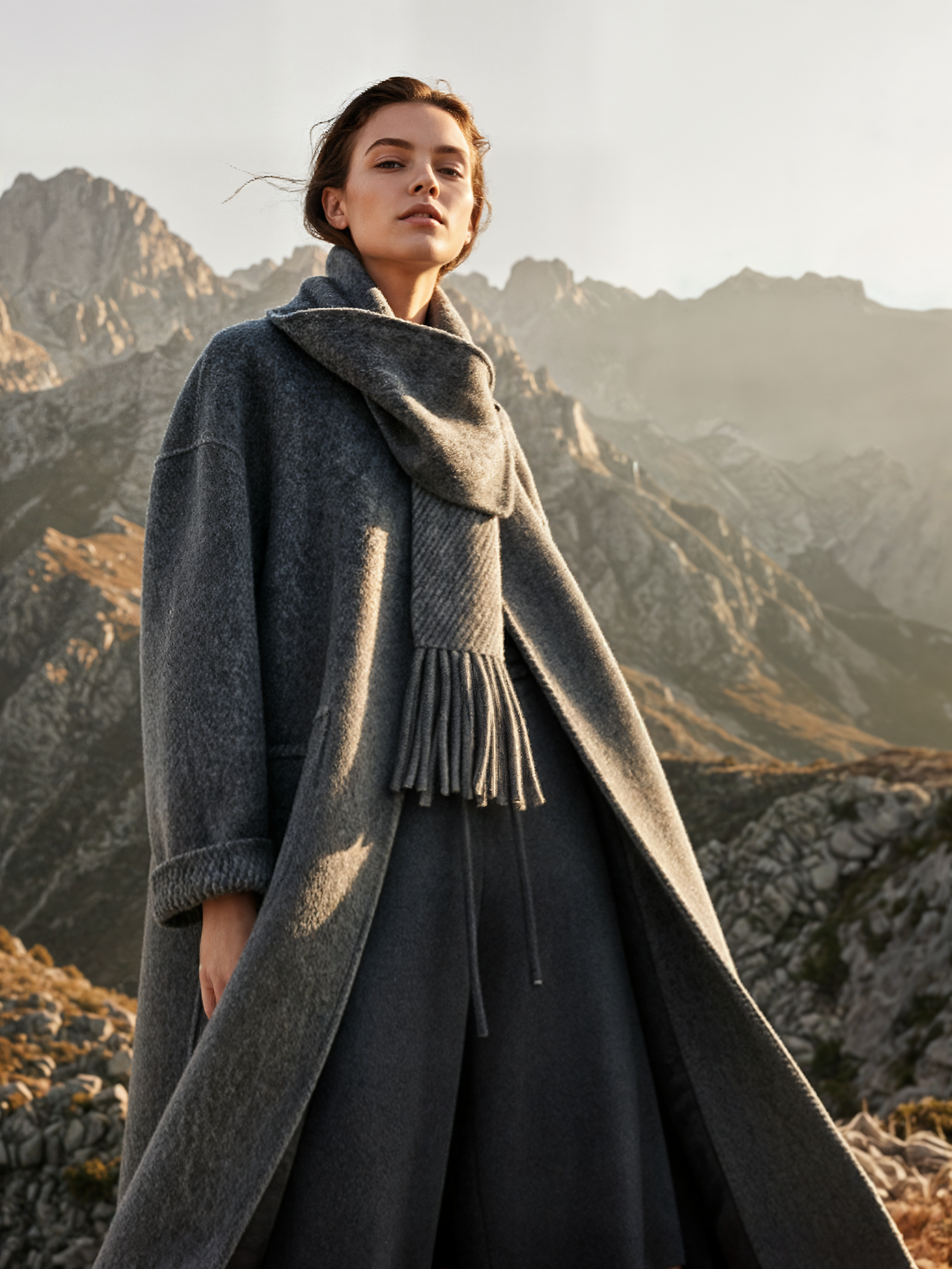 Famecoco Signature Scarf‑Neck Double‑Faced Wool Coat