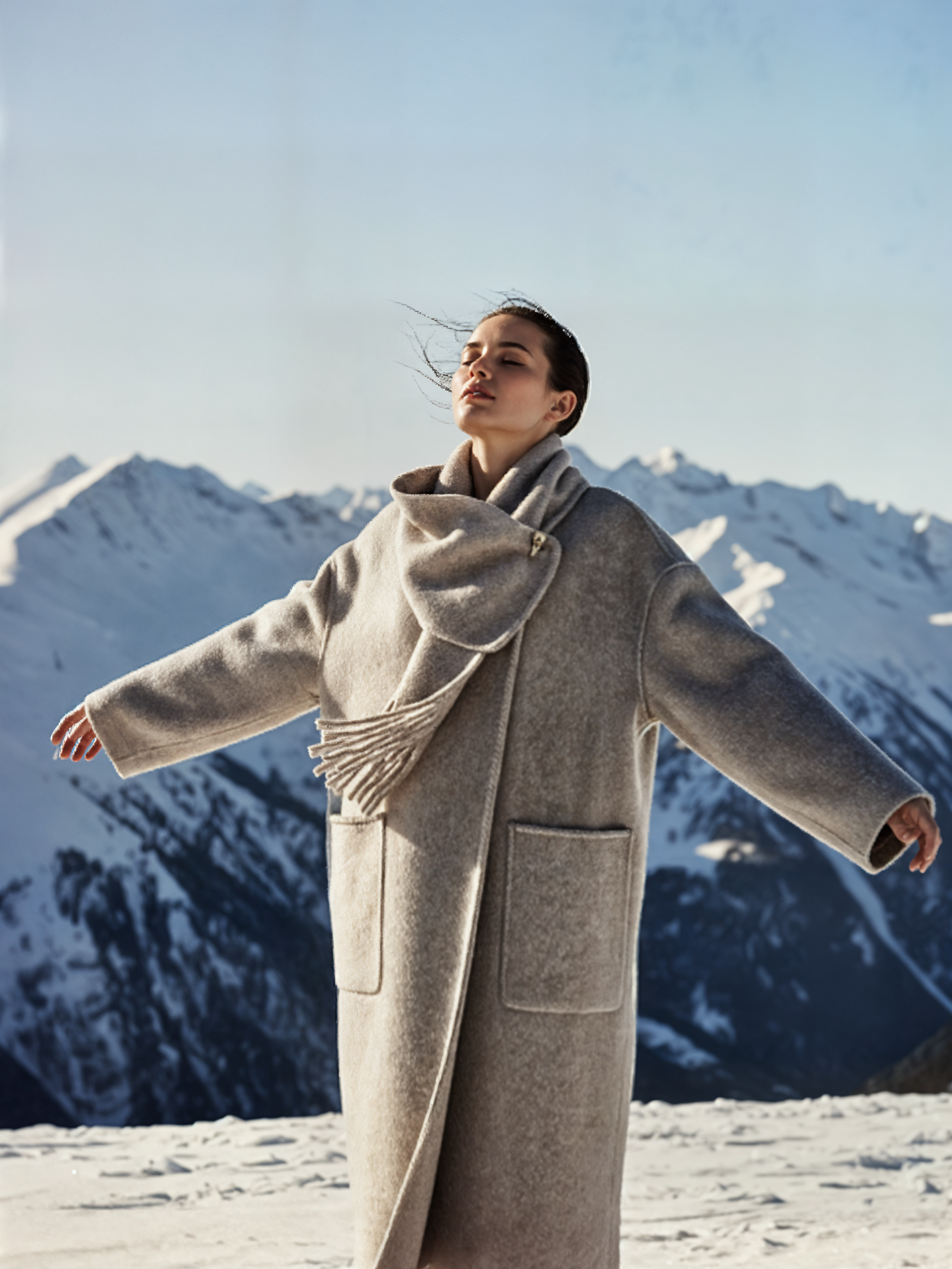 Famecoco Signature Scarf‑Neck Double‑Faced Wool Coat