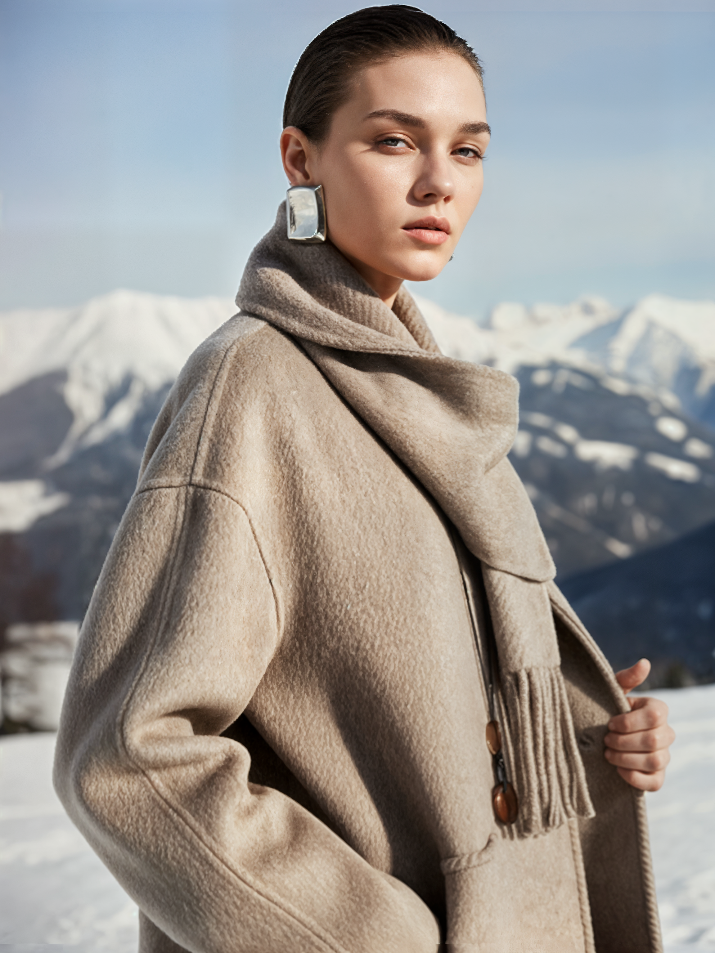 Famecoco Signature Scarf‑Neck Double‑Faced Wool Coat