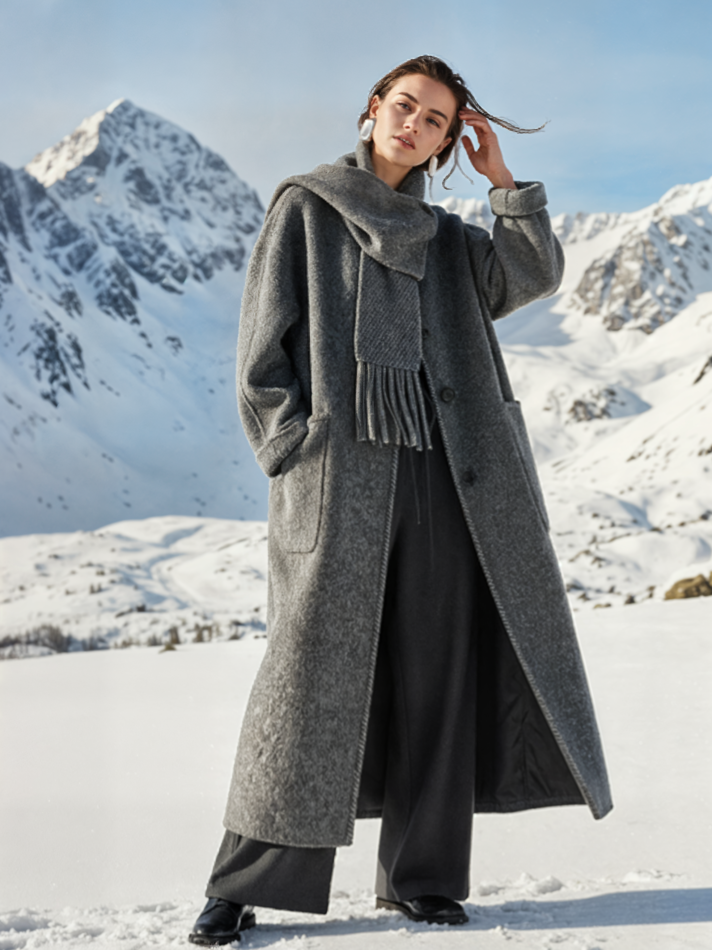 Famecoco Signature Scarf‑Neck Double‑Faced Wool Coat