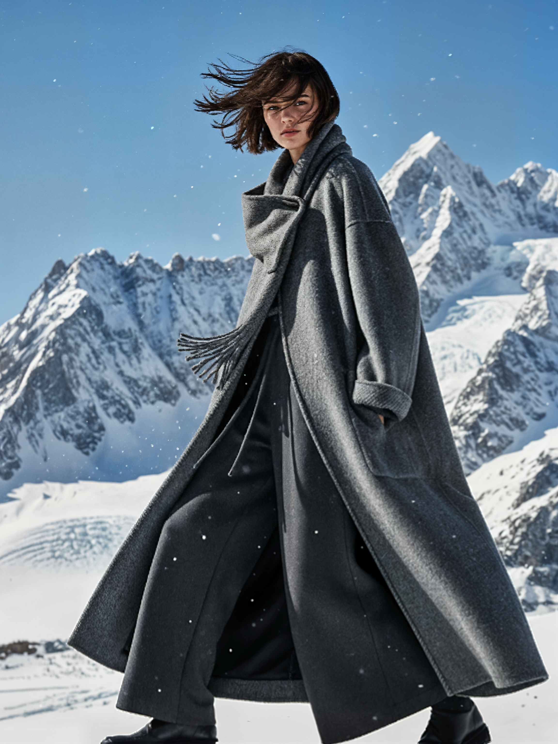 Famecoco Signature Scarf‑Neck Double‑Faced Wool Coat