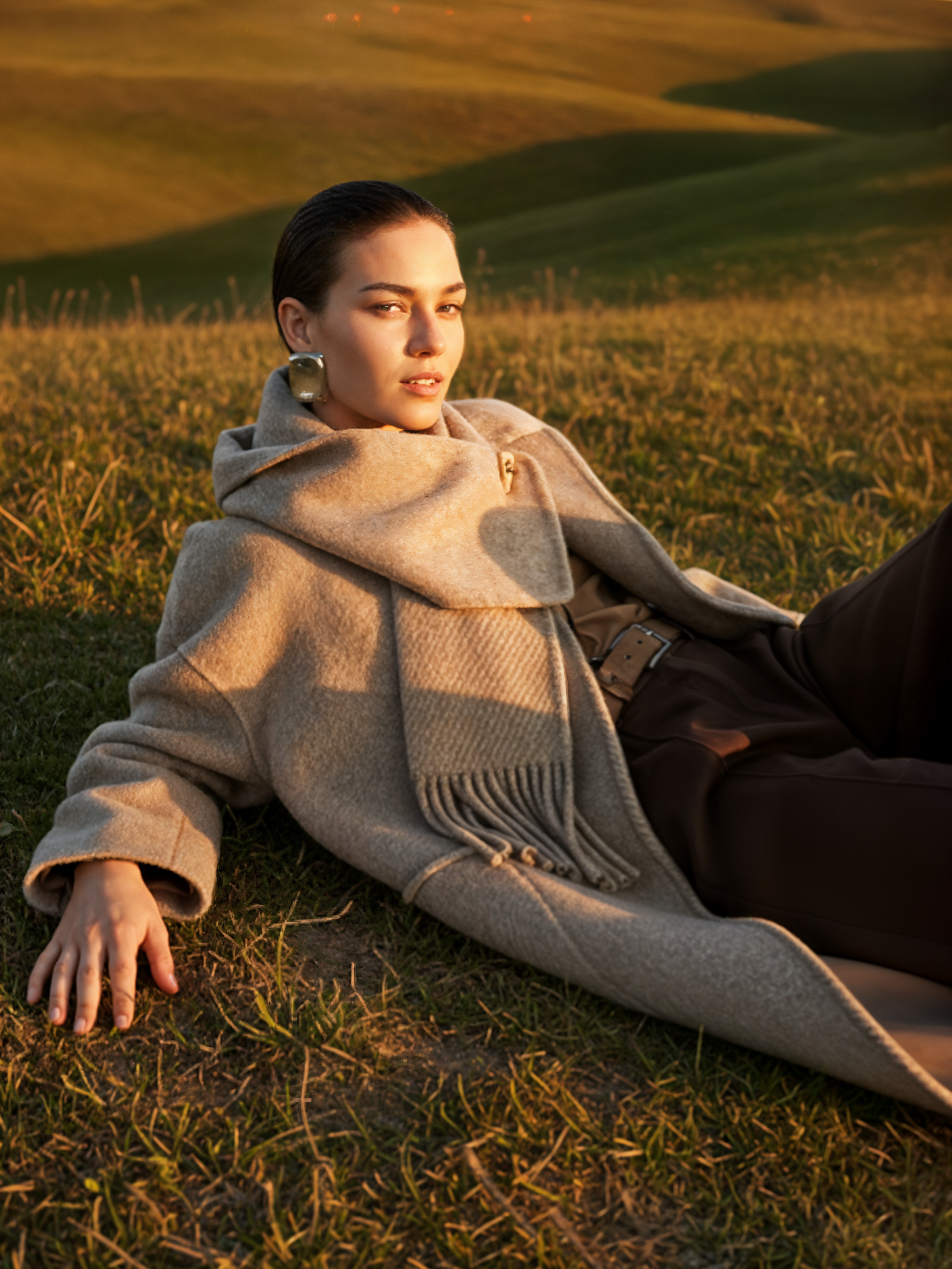 Famecoco Signature Scarf‑Neck Double‑Faced Wool Coat