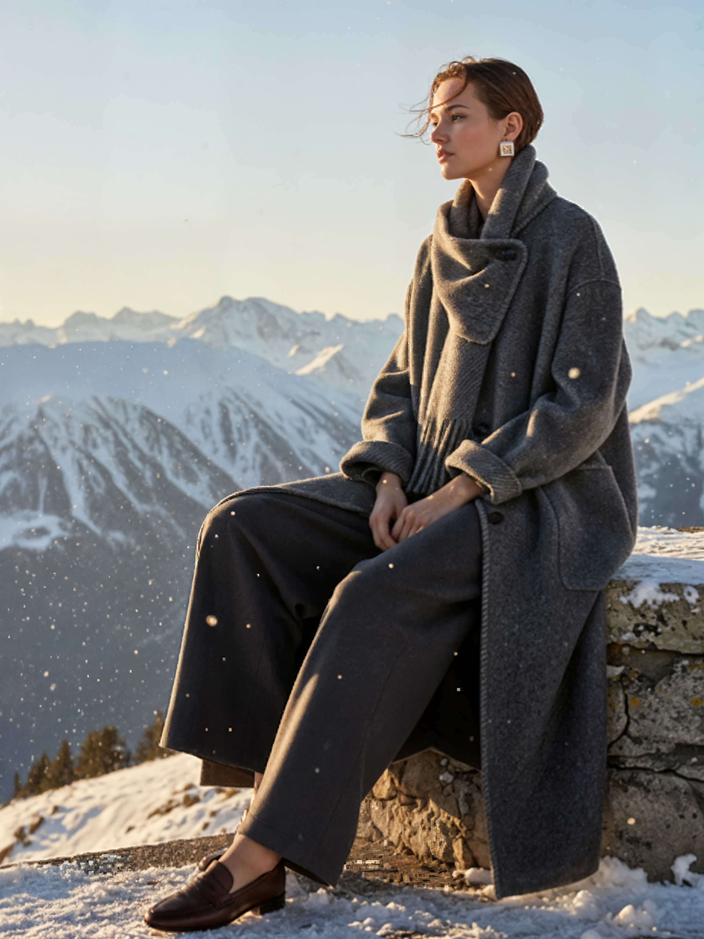 Famecoco Signature Scarf‑Neck Double‑Faced Wool Coat