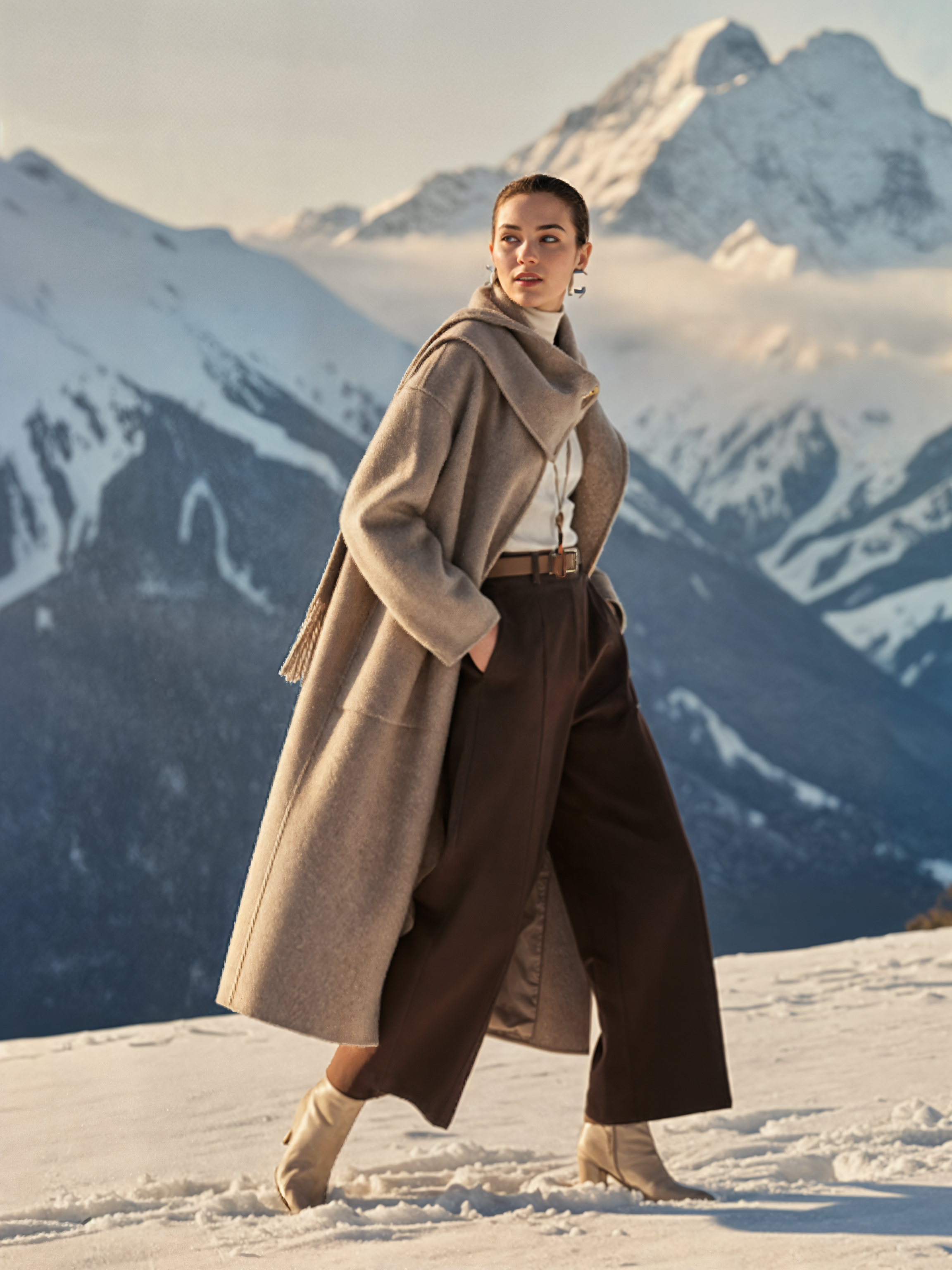 Famecoco Signature Scarf‑Neck Double‑Faced Wool Coat