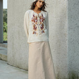 Famecoco Floral Embroidered Ramie Blouse