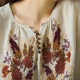 Famecoco Floral Embroidered Ramie Blouse
