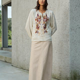 Famecoco Floral Embroidered Ramie Blouse
