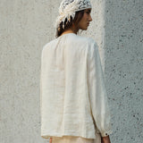 Famecoco Floral Embroidered Ramie Blouse