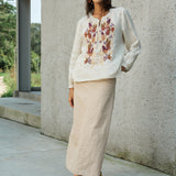 Famecoco Floral Embroidered Ramie Blouse