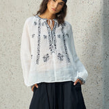 Famecoco Embroidered Ramie Blouse