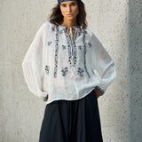 Famecoco Embroidered Ramie Blouse