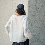Famecoco Embroidered Ramie Blouse