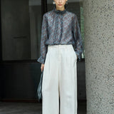 Famecoco Paisley Ruffle Neck Blouse