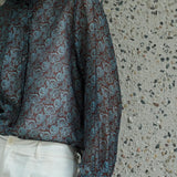 Famecoco Paisley Ruffle Neck Blouse