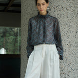 Famecoco Paisley Ruffle Neck Blouse
