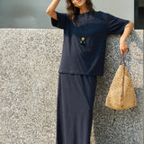 Famecoco Speckled Cotton Tee & Maxi Skirt Set