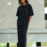 Famecoco Speckled Cotton Tee & Maxi Skirt Set