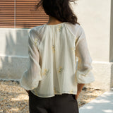 Famecoco Floral Tie-Neck Blouse