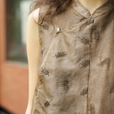 Famecoco Silk Mandarin Collar Sleeveless Top