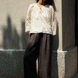 Famecoco Floral Tie-Neck Blouse