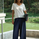 Famecoco Pleated Denim Wide Leg Pants