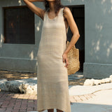 Famecoco Open-Knit Tank Midi Dress