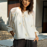 Famecoco Floral Tie-Neck Blouse