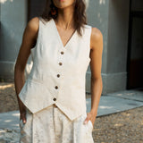 Famecoco V Neck Cotton Linen Vest