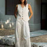 Famecoco V Neck Cotton Linen Vest