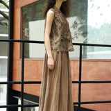 Famecoco Silk Mandarin Collar Sleeveless Top