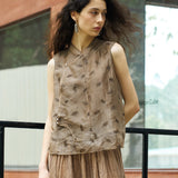 Famecoco Silk Mandarin Collar Sleeveless Top