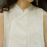 Famecoco Silk Mandarin Collar Sleeveless Top