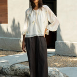 Famecoco Floral Tie-Neck Blouse
