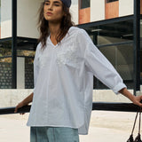 Famecoco Floral Embroidered Cotton Blouse