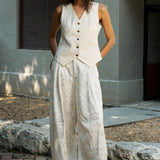 Famecoco V Neck Cotton Linen Vest