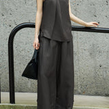 Famecoco Linen-Blend Wide-Leg Pants
