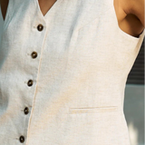Famecoco V Neck Cotton Linen Vest