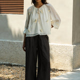 Famecoco Floral Tie-Neck Blouse
