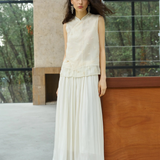 Famecoco Silk Mandarin Collar Sleeveless Top