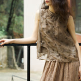 Famecoco Silk Mandarin Collar Sleeveless Top