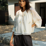 Famecoco Floral Tie-Neck Blouse