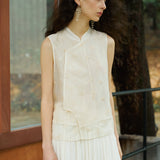 Famecoco Silk Mandarin Collar Sleeveless Top