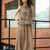 Famecoco Textured Ramie Midi Skirt