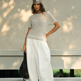 Famecoco Sheer Open-Knit Crew Neck Tee